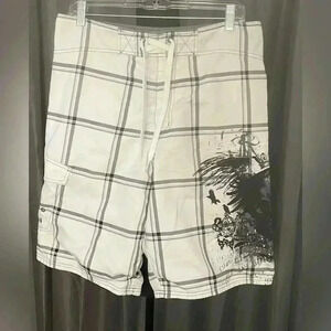Mossimo Supply Men’s White Plaid Board Shorts, size 32